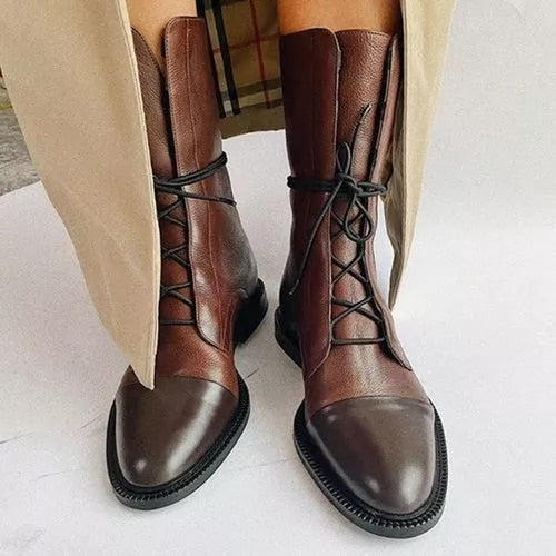 Women's Brown Boots with Lace-Up Ankle Design in Brown