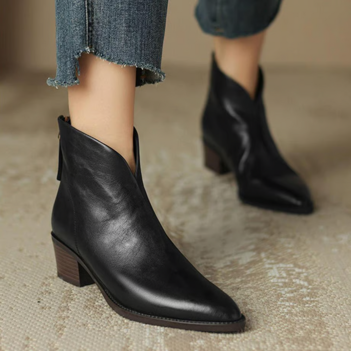 Women's Brown Boots with Low Heel in Black