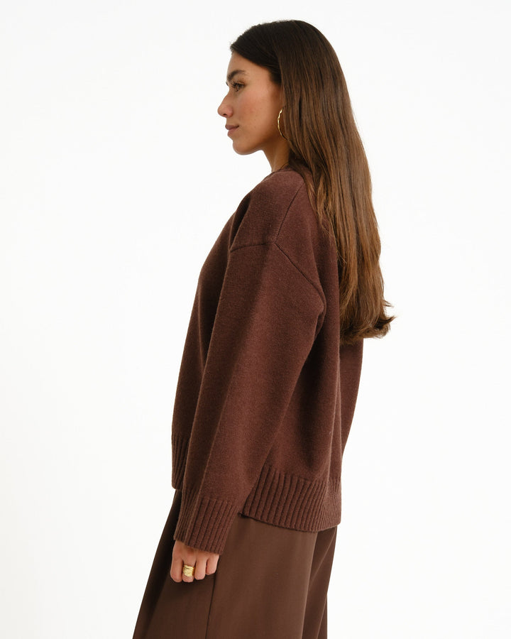 Women's Brown Jumper Dress with V-Neck for Autumn in Brown 4