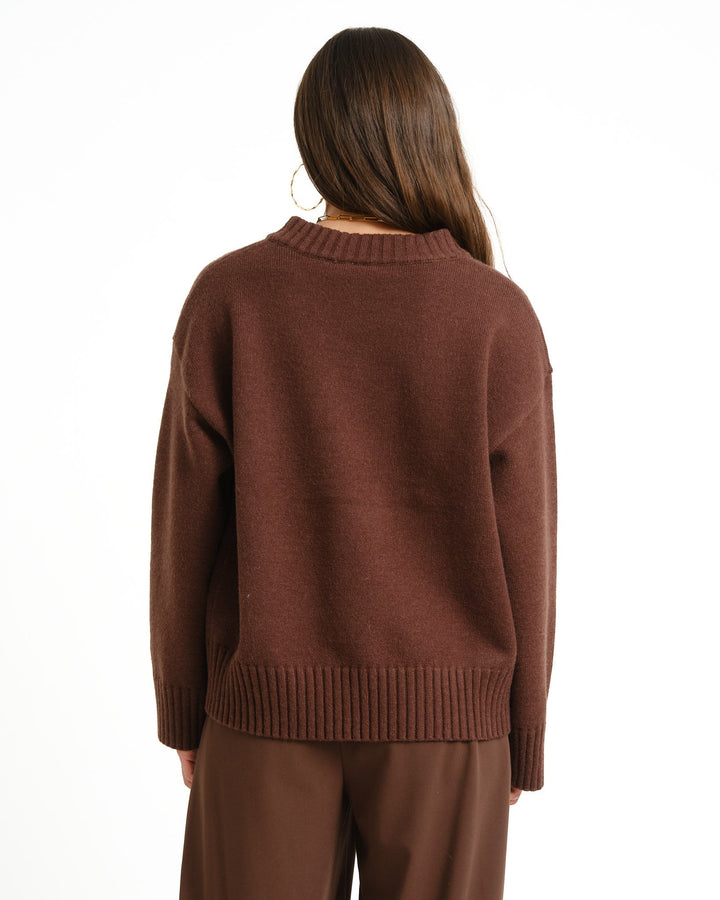 Women's Brown Jumper Dress with V-Neck for Autumn in Brown 5