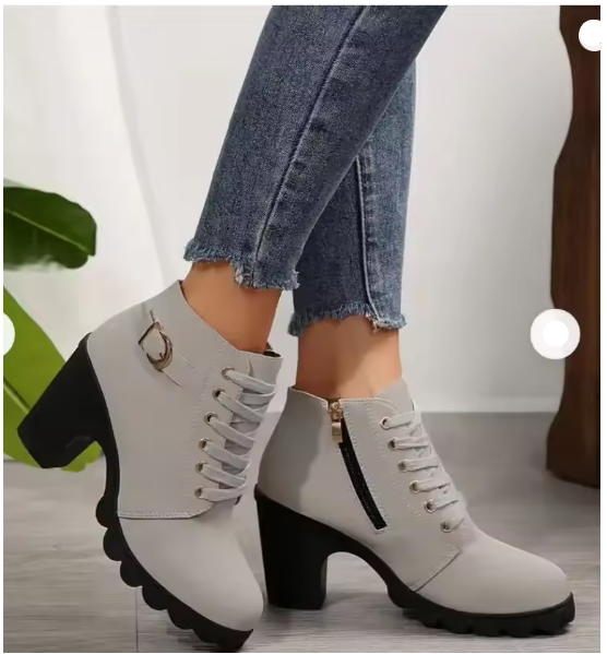 Women's Brown Knee High Boots in Grey