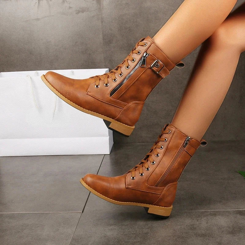 Women's brown leather lace-up ankle boots