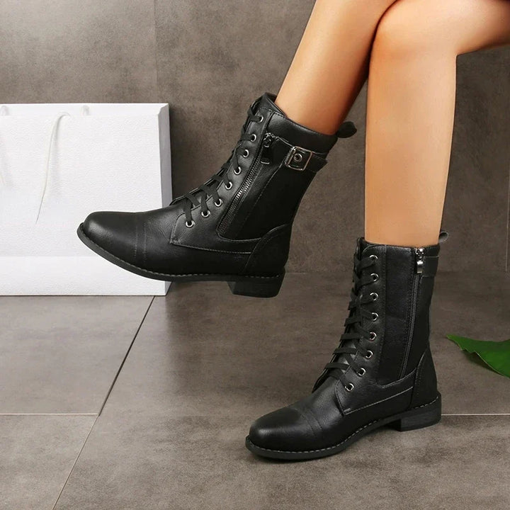 Women's brown leather lace-up ankle boots (4)