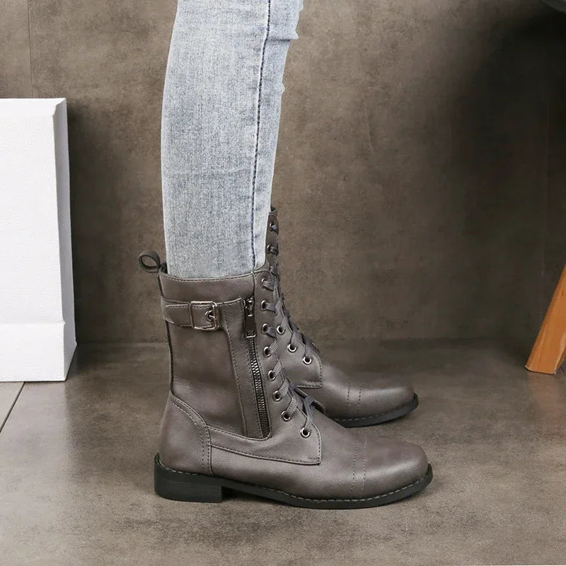 Women's brown leather lace-up ankle boots (6)
