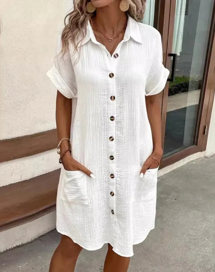 Women's Button-Down Blouse Dress for Everyday Wear in White