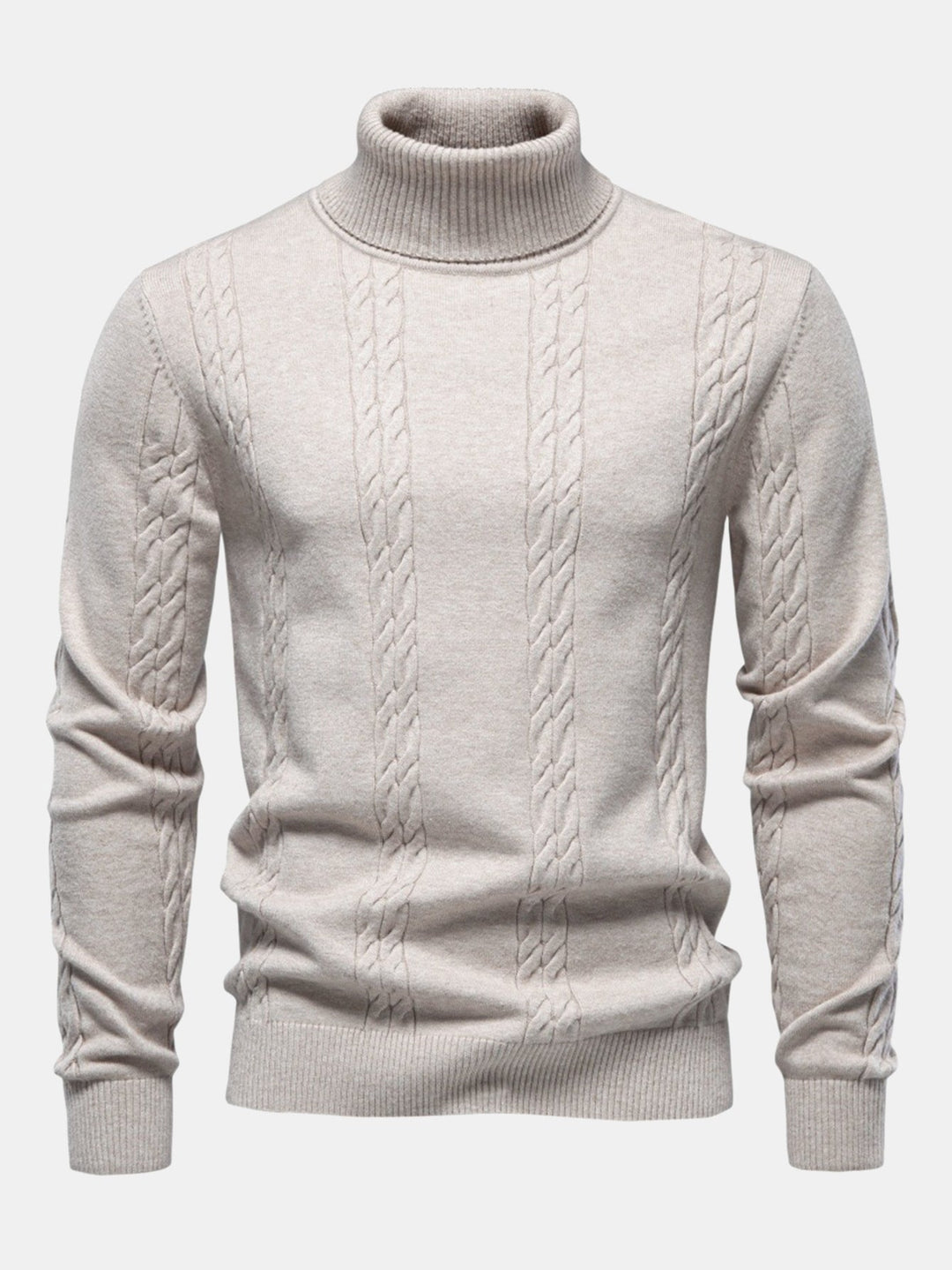 Women's Cable Knit Jumper Dress for Winter Layering in Beige
