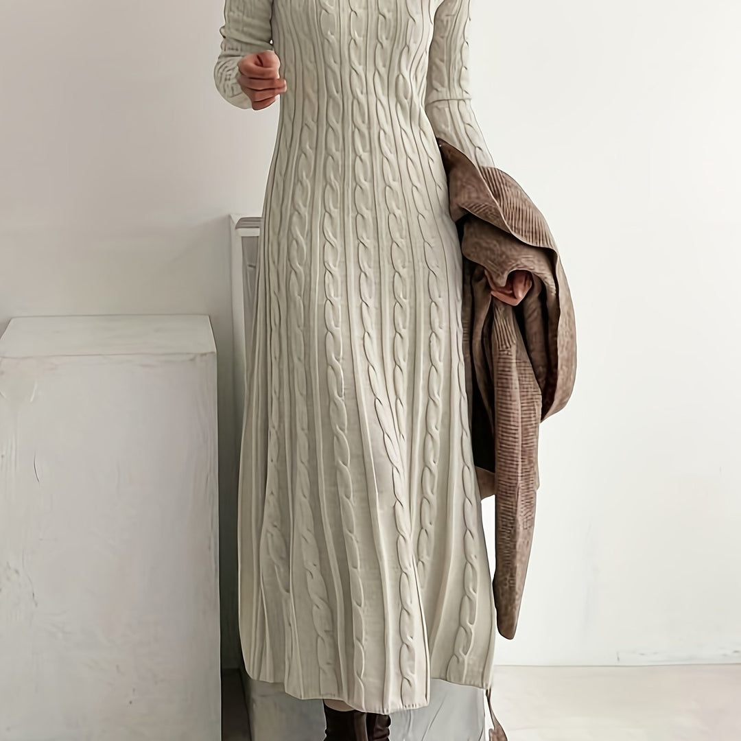 Women's Cable Knit Midi Dress for Everyday Ease in Apricot