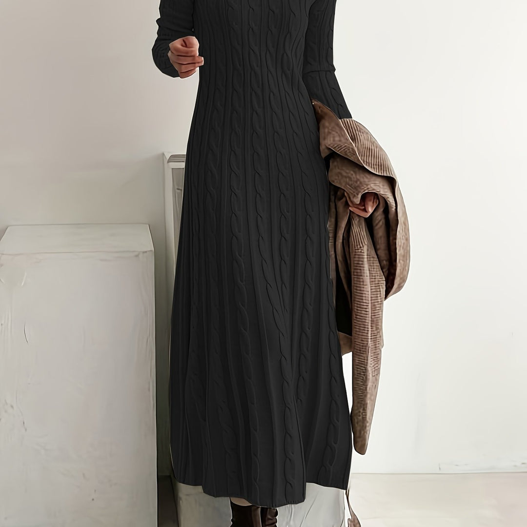 Women's Cable Knit Midi Dress for Everyday Ease in Black
