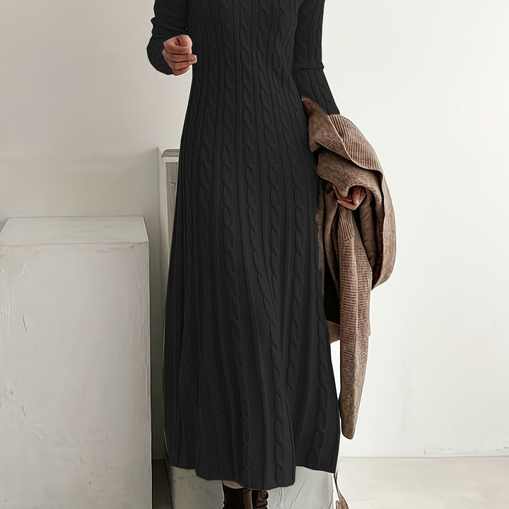 Women's Cable Knit Midi Dress for Everyday Ease in Black