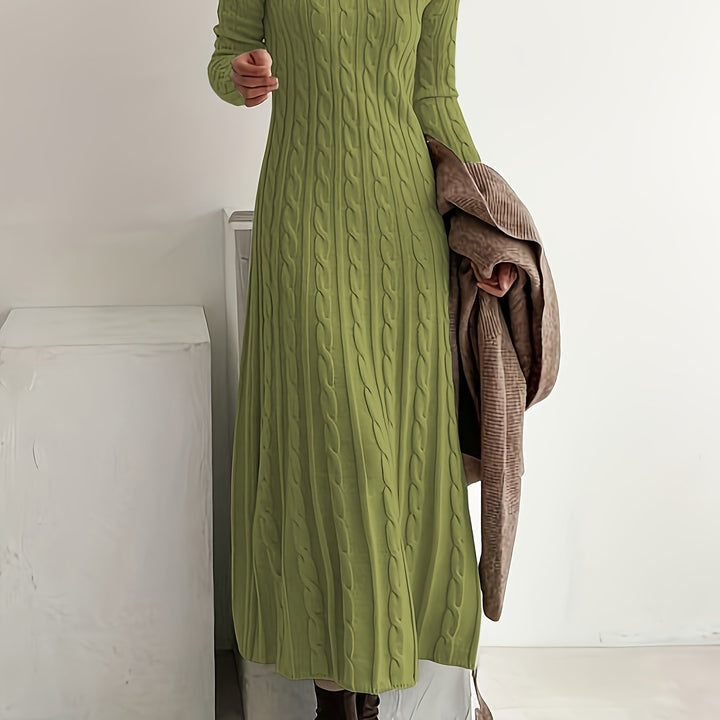 Women's Cable Knit Midi Dress for Everyday Ease in Green