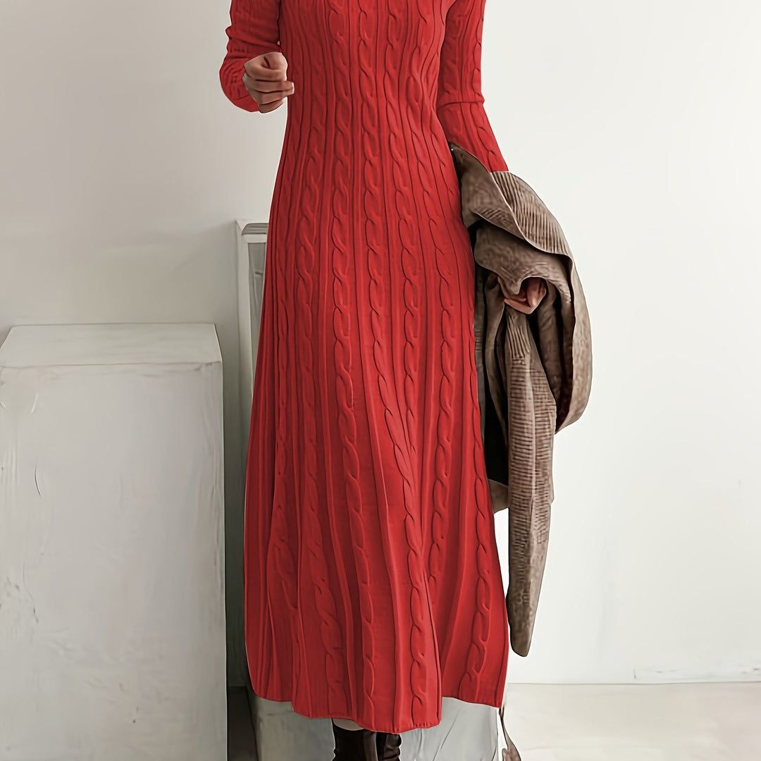 Women's Cable Knit Midi Dress for Everyday Ease in Red