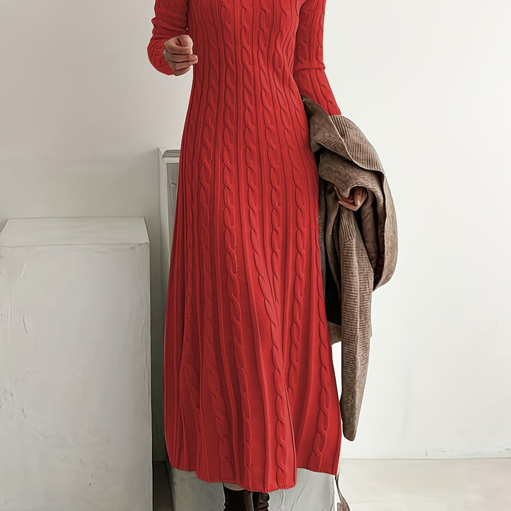 Women's Cable Knit Midi Dress for Everyday Ease in Red