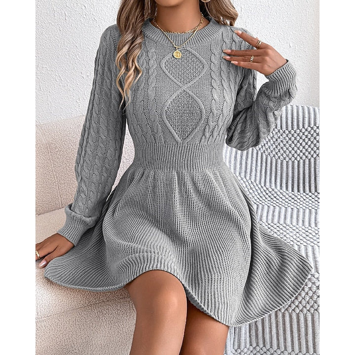 Women's Cable-Knit Midi Dress for Winter in Grey