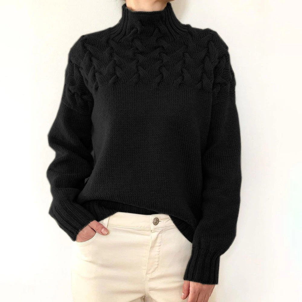 Women's Cashmere Sweater with Turtleneck for Layering in Black