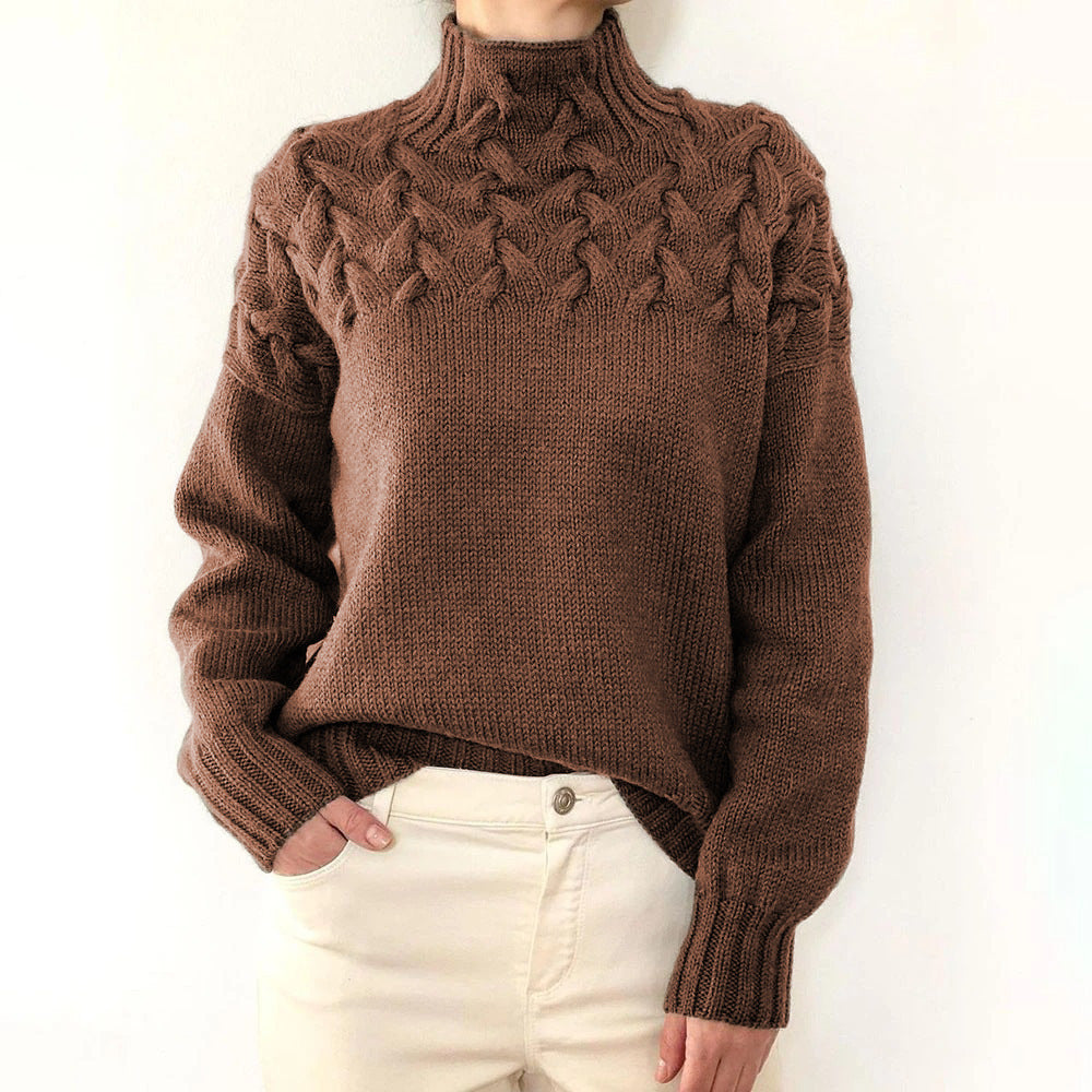 Women's Cashmere Sweater with Turtleneck for Layering in Brown