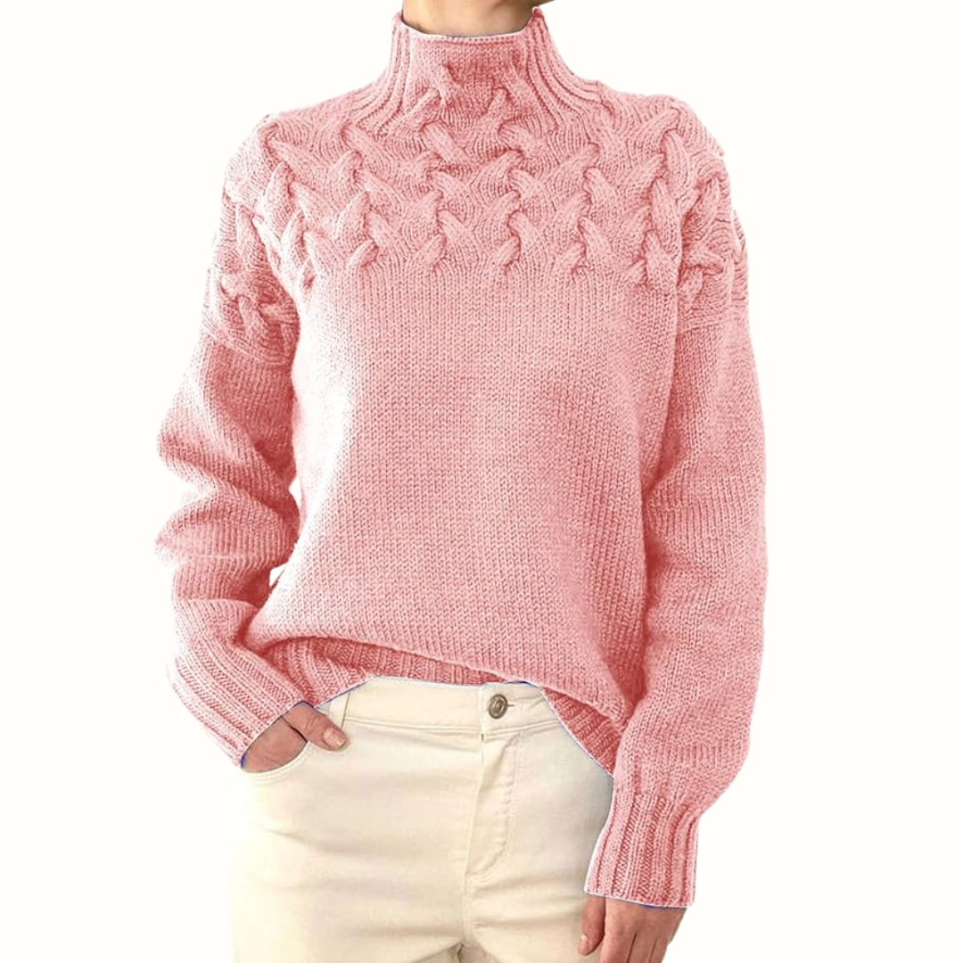 Women's Cashmere Sweater with Turtleneck for Layering in Light Pink