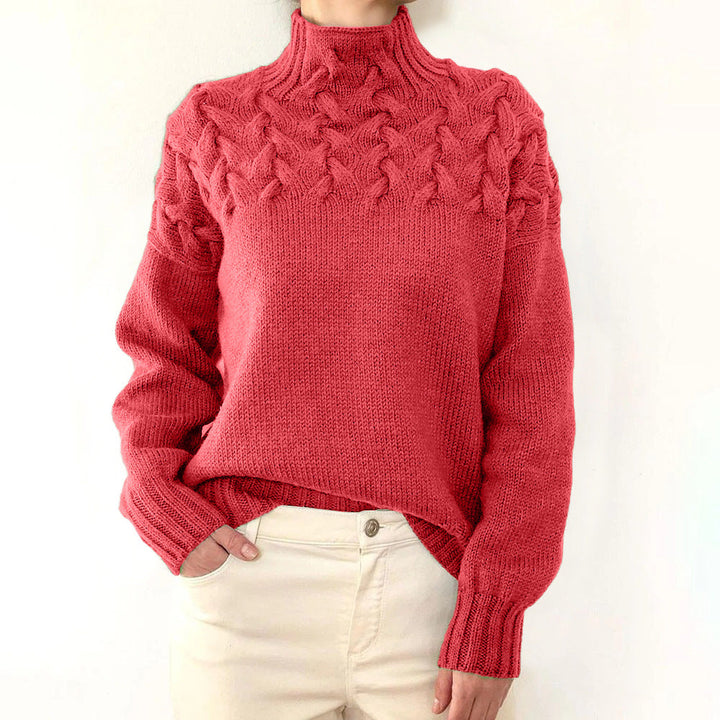 Women's Cashmere Sweater with Turtleneck for Layering in Light Red