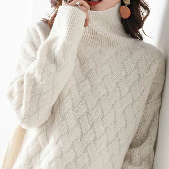 Women's Cashmere Turtleneck Jumper for Autumn in Beige