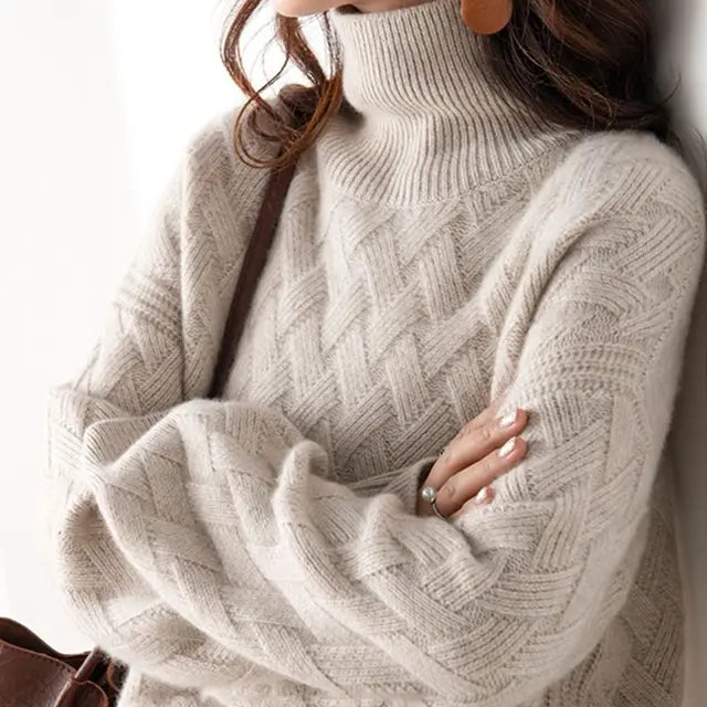 Women's Cashmere Turtleneck Jumper for Autumn in Brown