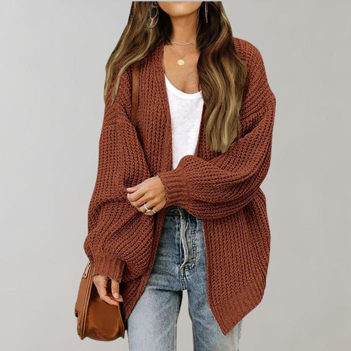 Women's Casual Autumn Sweaters with Open Front in Kaffee