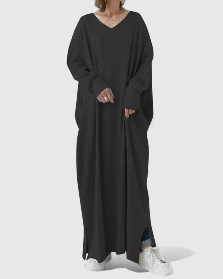 Women's Casual Knitted Dress Oversized Maxi in Black