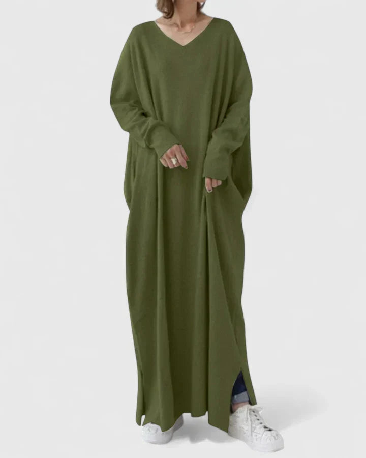 Women's Casual Knitted Dress Oversized Maxi in Dark Green