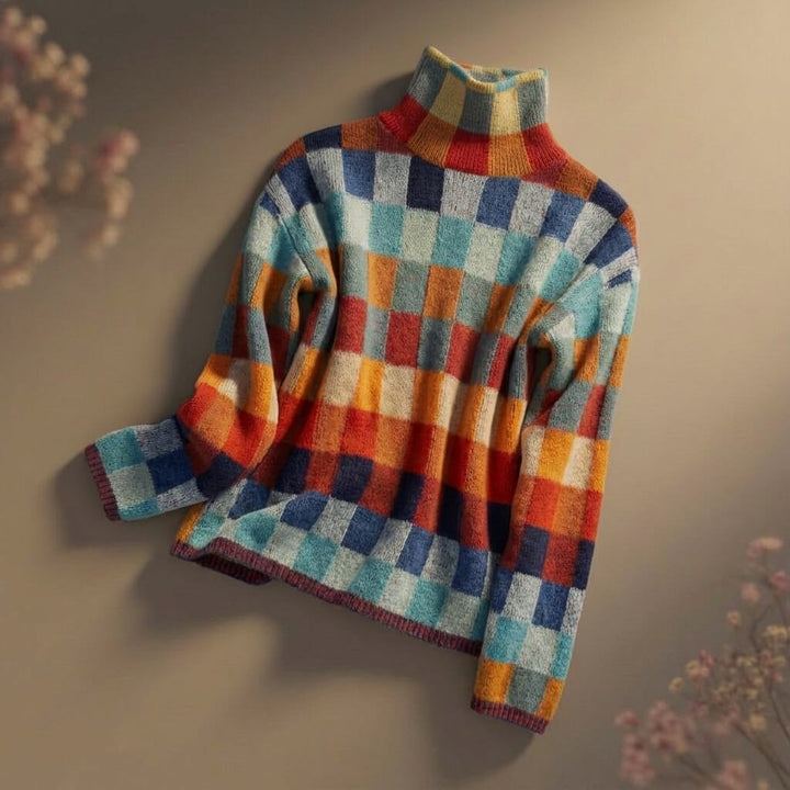 Women's Checkered Merino Jumper for Autumn