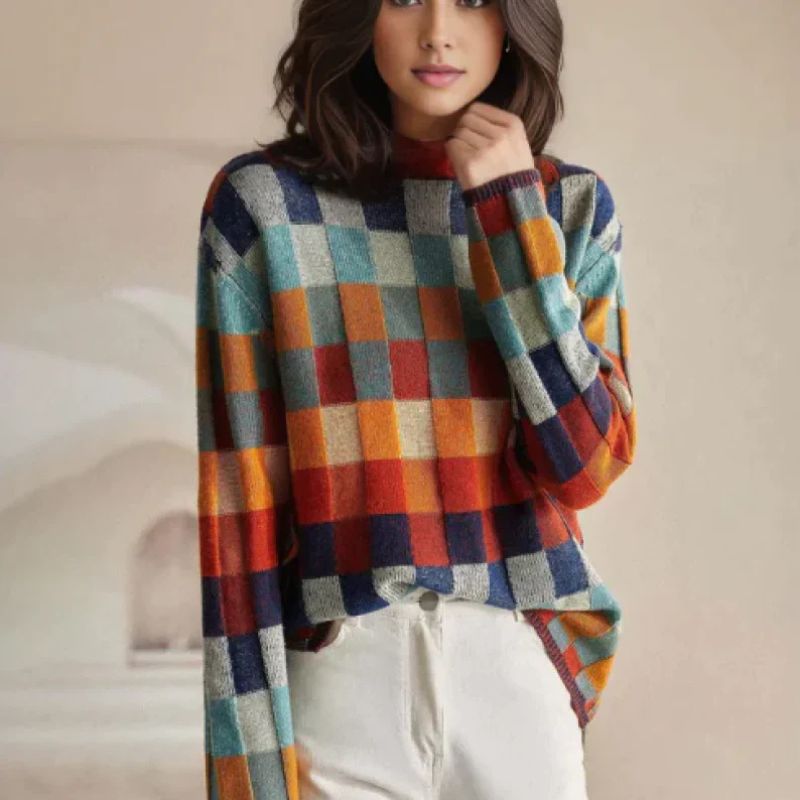 Women's Checkered Merino Jumper for Autumn (2)