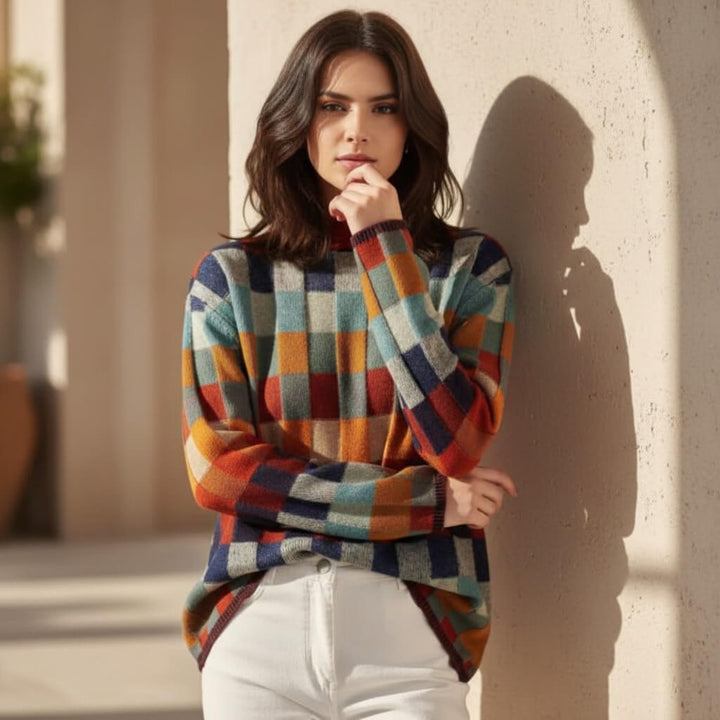 Women's Checkered Merino Jumper for Autumn (3)