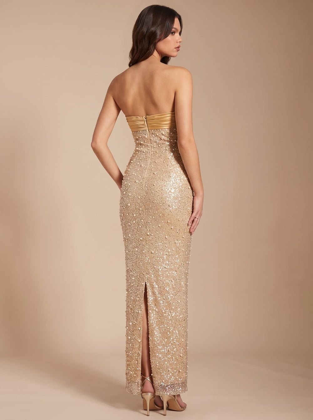 Women's Christmas Party Dress in Sequin Maxi in Gold-coloured 2