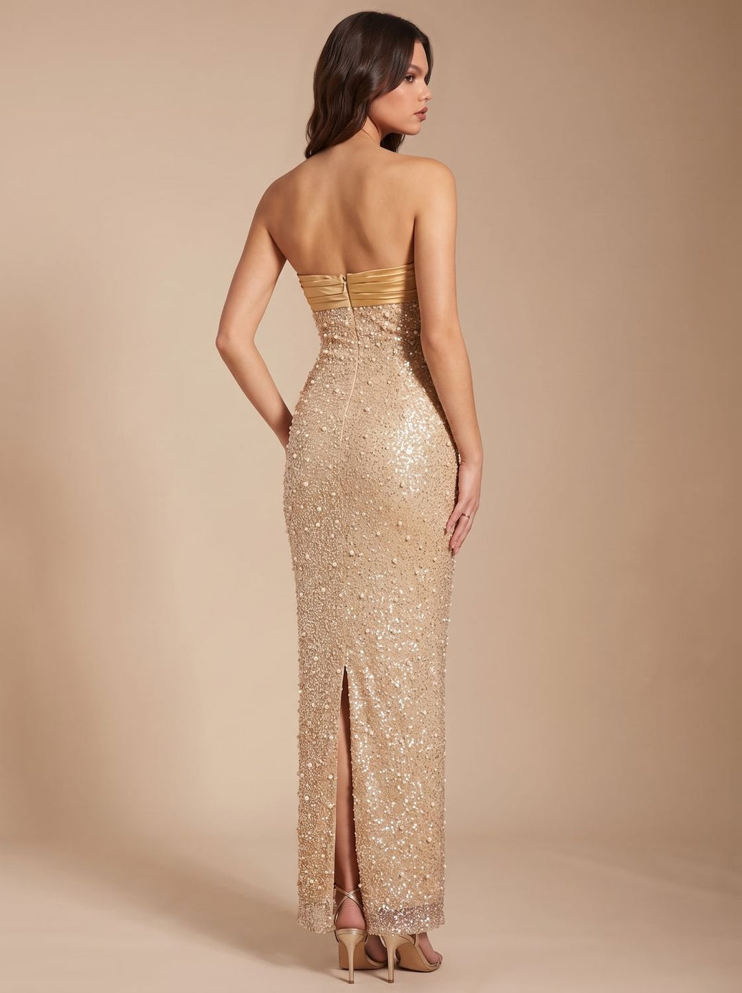 Women's Christmas Party Dress in Sequin Maxi in Gold-coloured 2