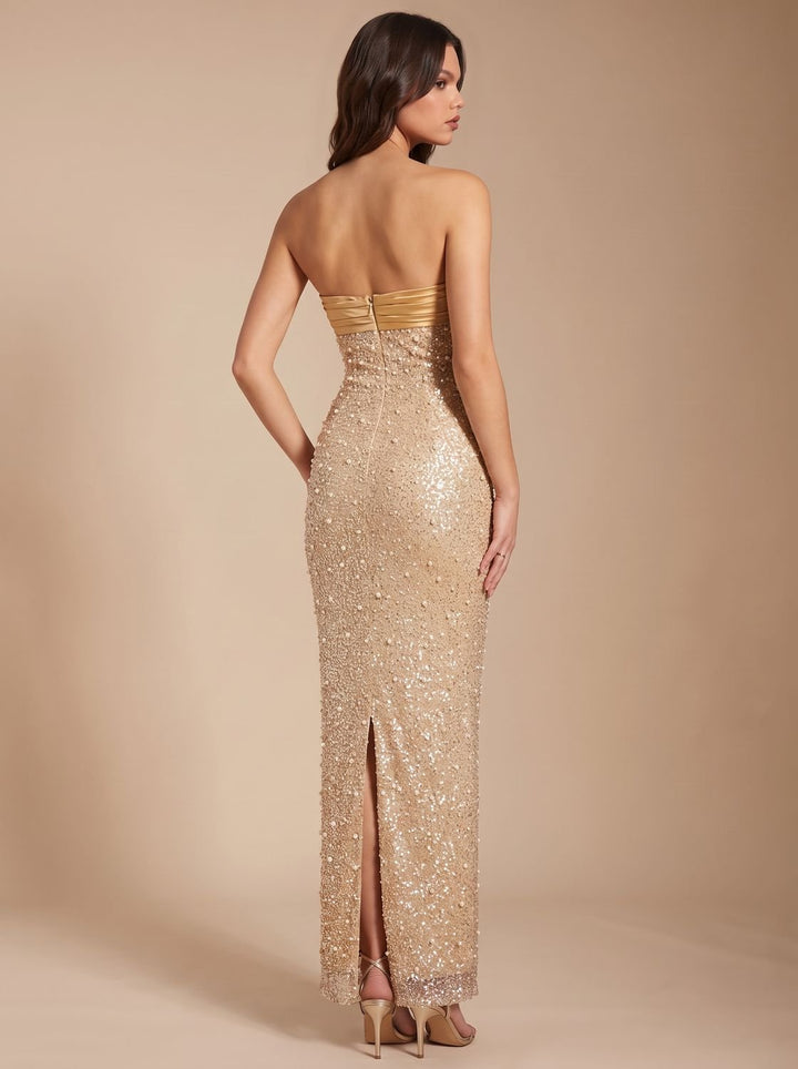 Women's Christmas Party Dress in Sequin Maxi in Gold-coloured 2