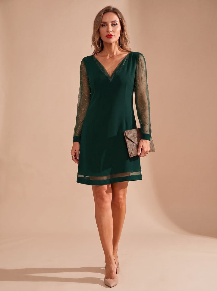 Women's Christmas Party Dress with Long Sleeves in Green