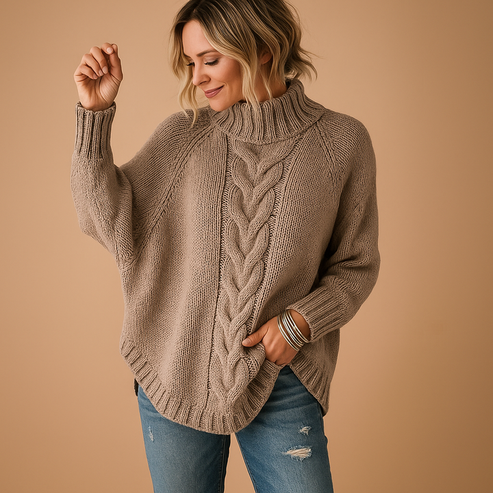 Women's Chunky Knit Jumper Dress for Winter Layering in Brown