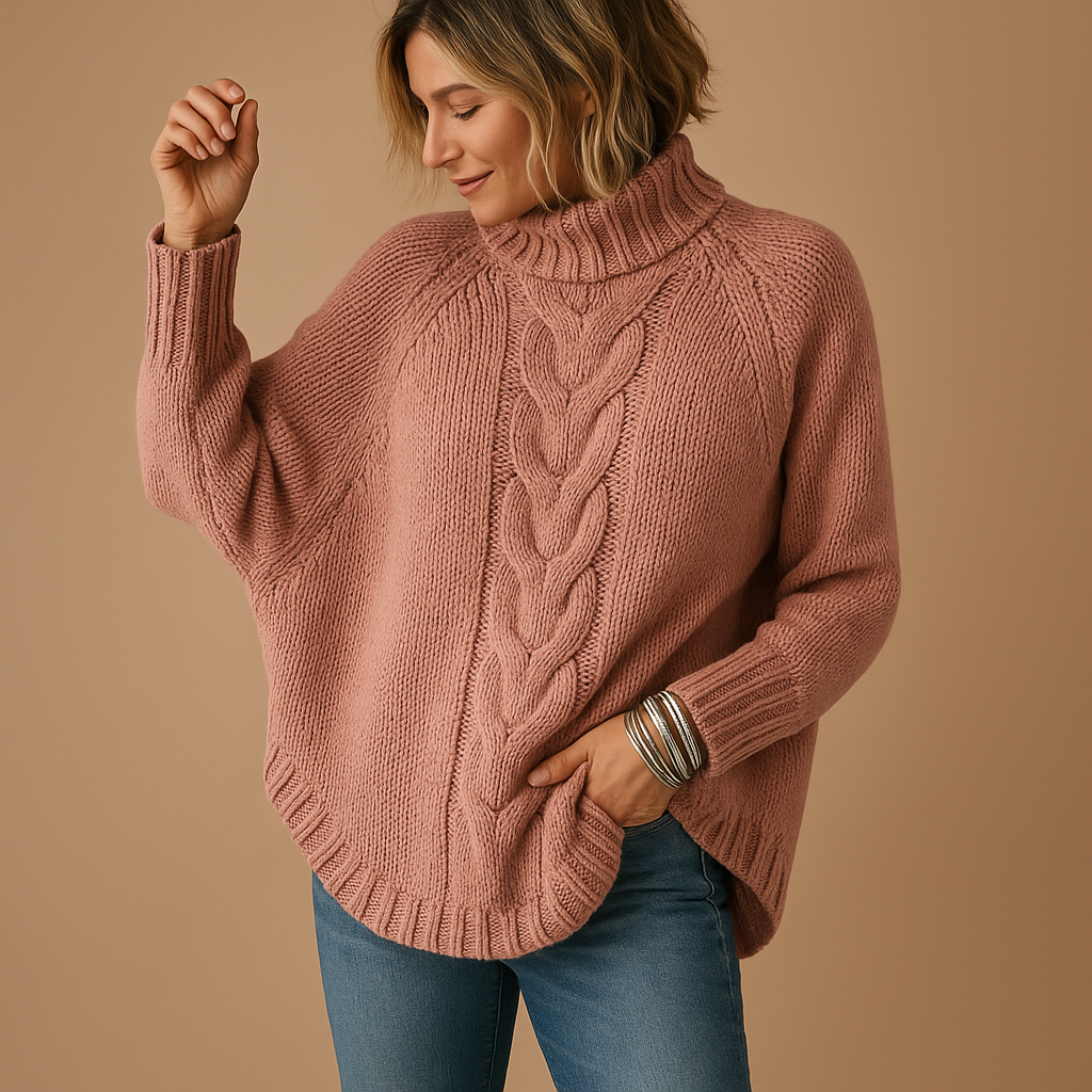 Women's Chunky Knit Jumper Dress for Winter Layering in Pink