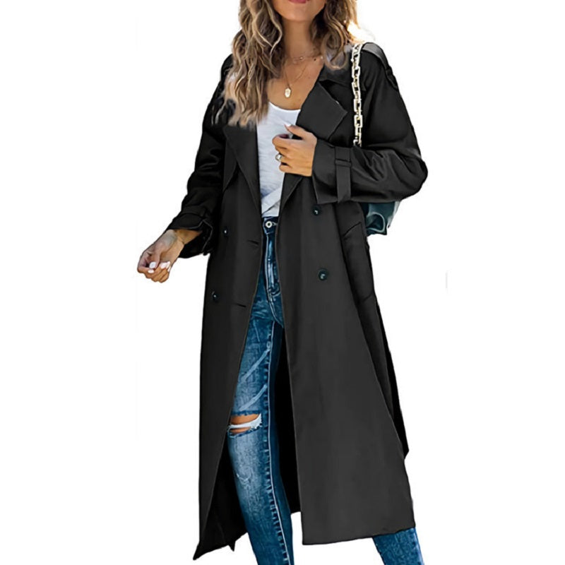 Women's Coat with Long, Elegant Trench Style in Black