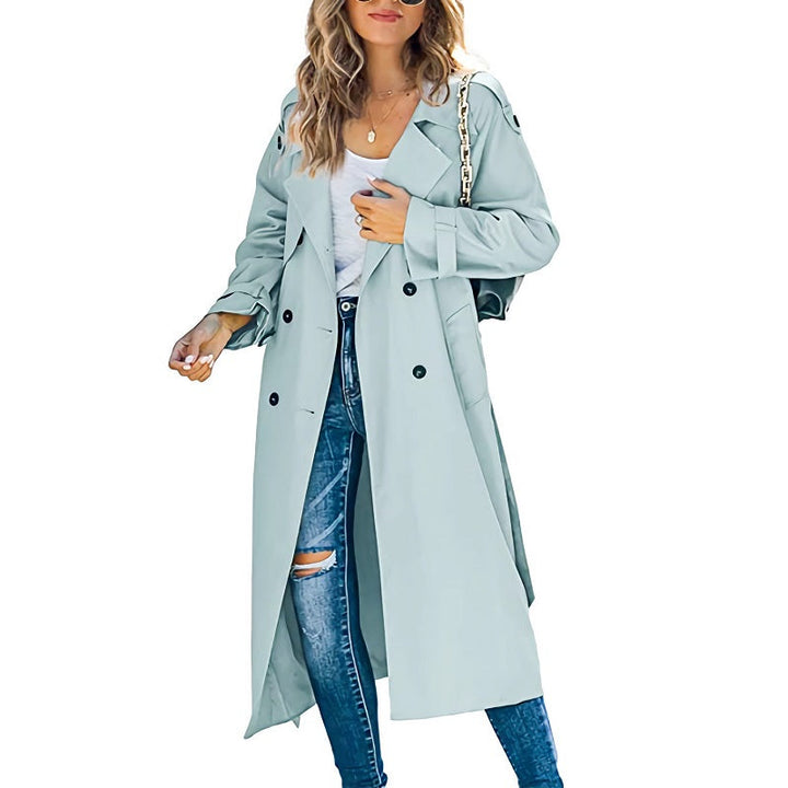 Women's Coat with Long, Elegant Trench Style in Light Blue