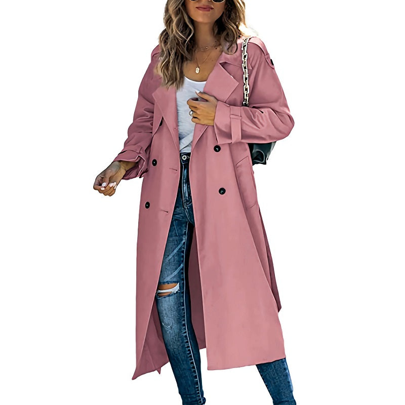 Women's Coat with Long, Elegant Trench Style in Pink