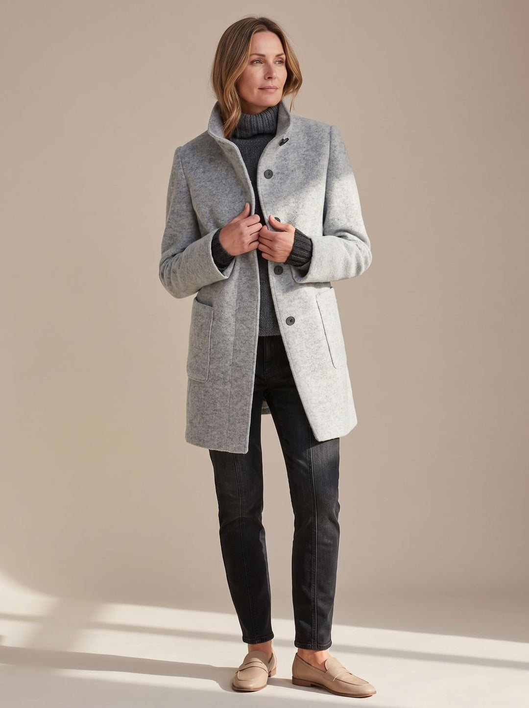 Women's Coat with Tailored Midi Fit in Grey
