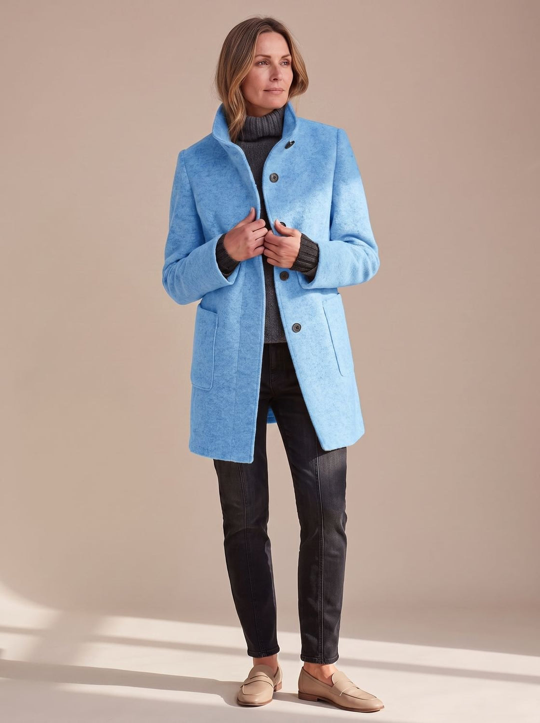 Women's Coat with Tailored Midi Fit in Light Blue