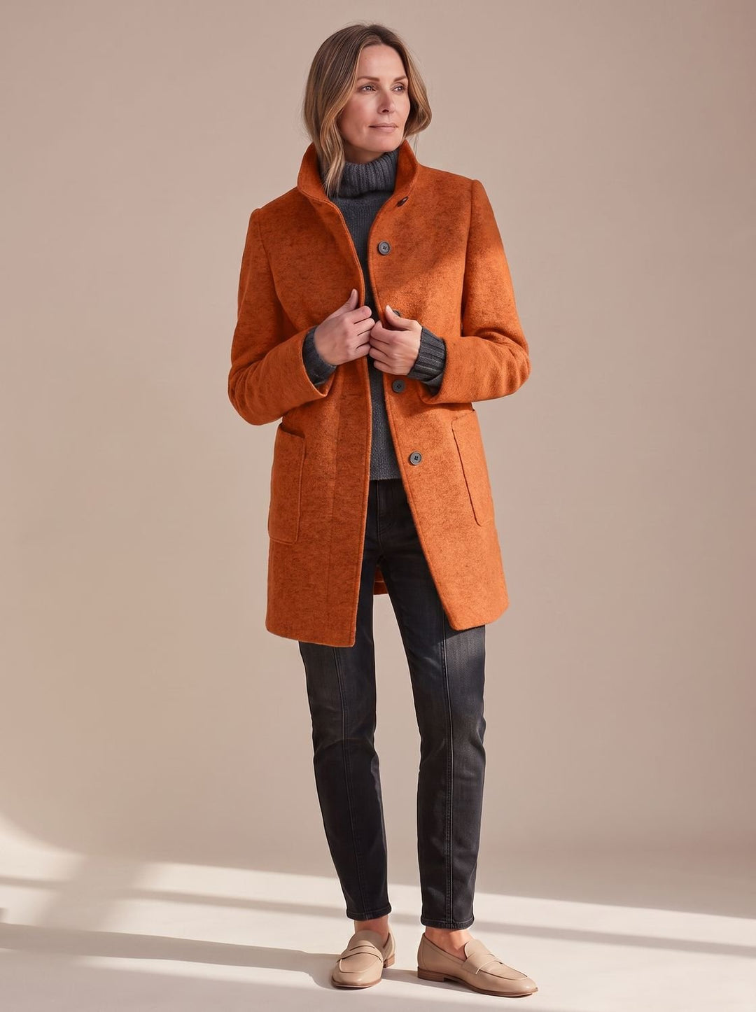 Women's Coat with Tailored Midi Fit in Orange