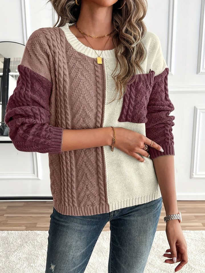 Women's Color-Block Cable-Knit Christmas Jumper (10)