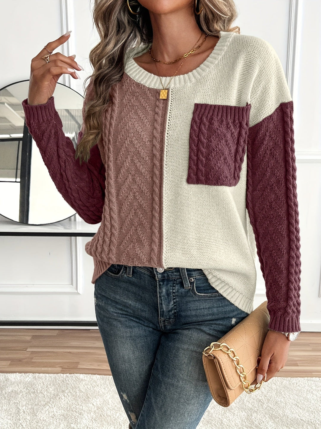 Women's Color-Block Cable-Knit Christmas Jumper (11)