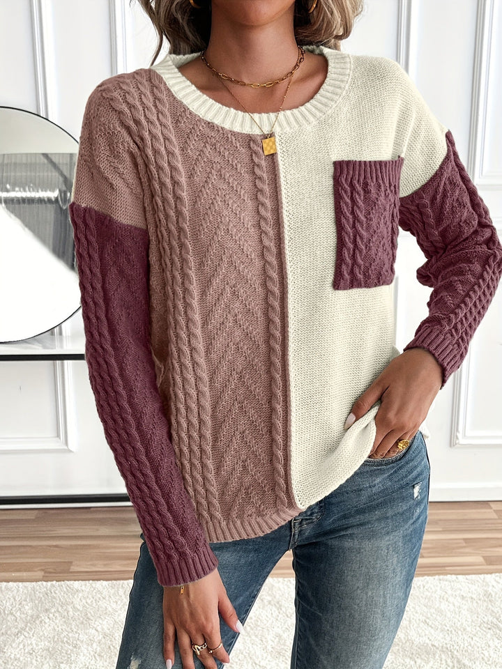 Women's Color-Block Cable-Knit Christmas Jumper (9)
