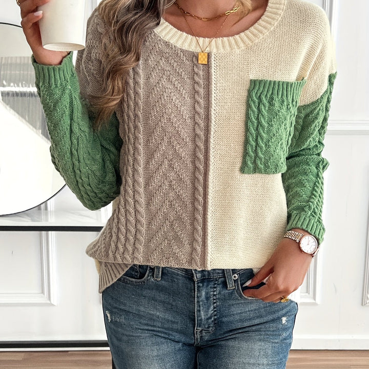 Women's Color-Block Cable-Knit Christmas Jumper in Mixed colors