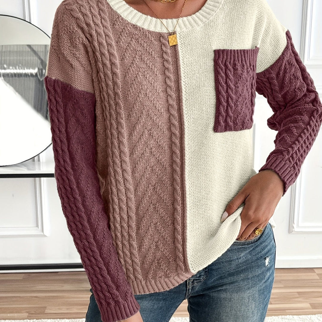 Women's Color-Block Cable-Knit Christmas Jumper in Pink