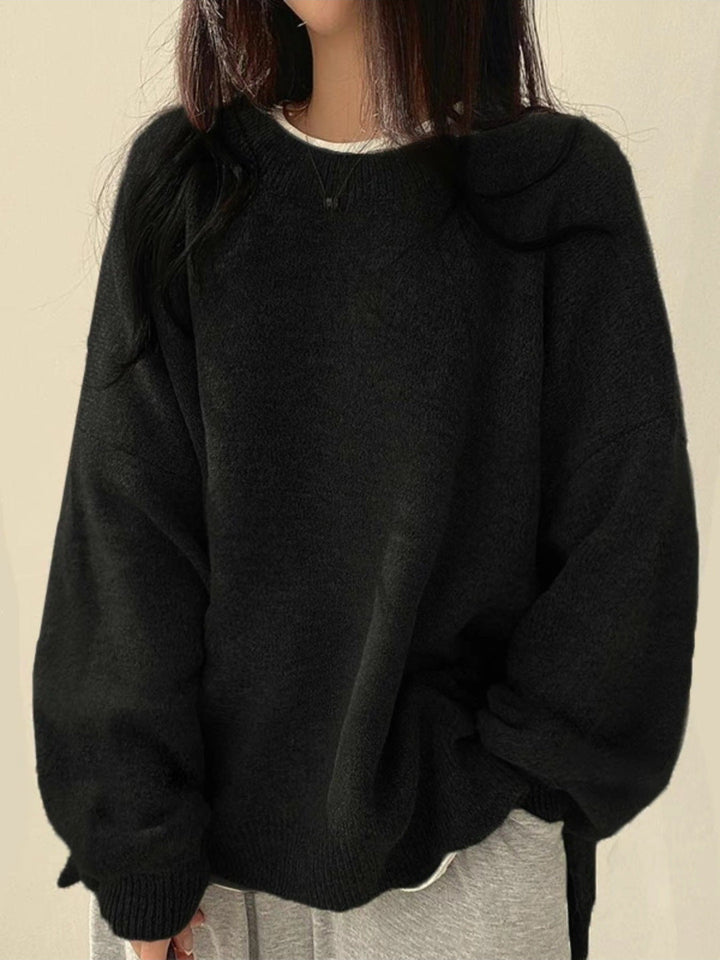 Women's Comfortable Knit Sweaters with Drop Shoulders in Black