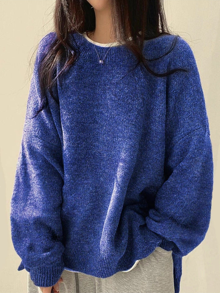 Women's Comfortable Knit Sweaters with Drop Shoulders in Blue