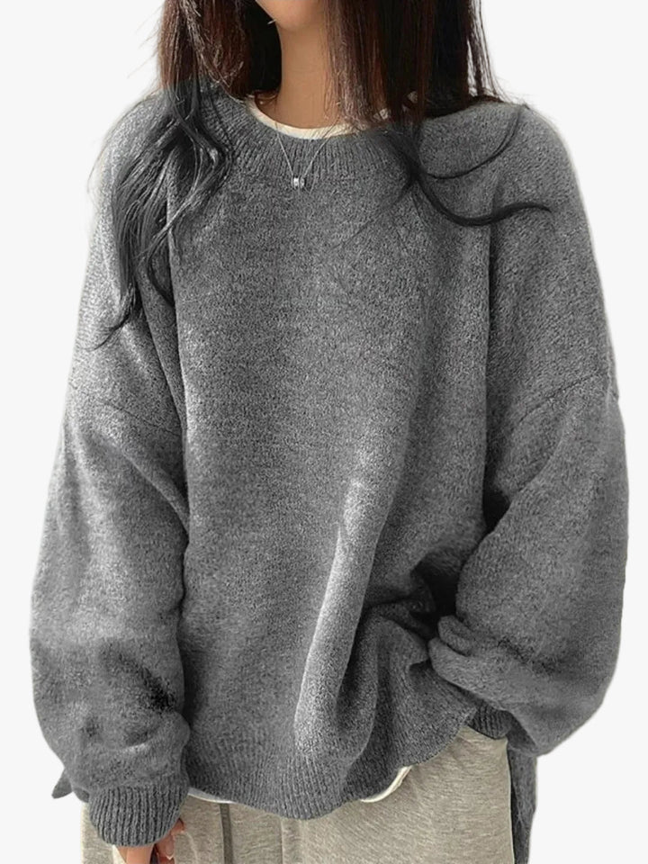 Women's Comfortable Knit Sweaters with Drop Shoulders in Grey