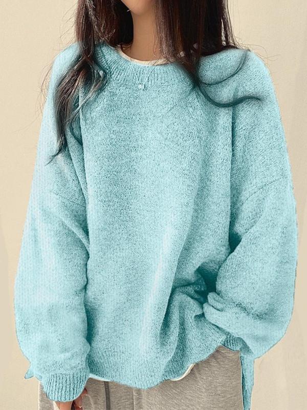 Women's Comfortable Knit Sweaters with Drop Shoulders in Teal